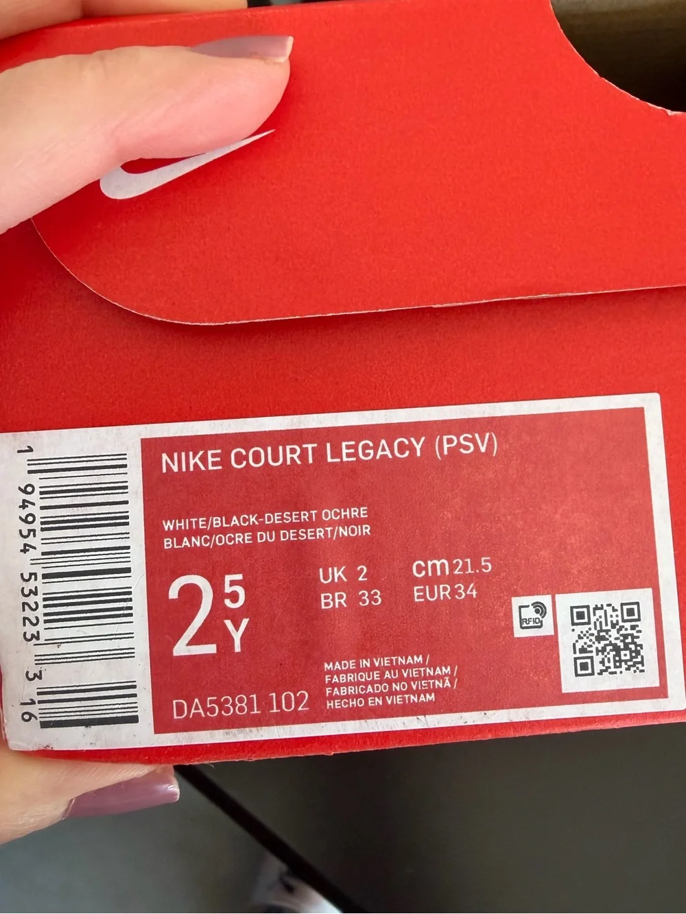 Nike Court Legacy Sneakers DA5381-102 White/Black/Gum Leather Kids Boy Size 2.5Y - Picture 8 of 8